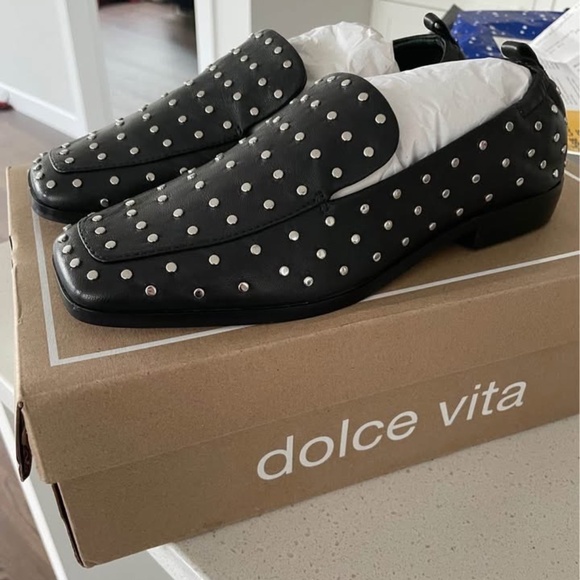 Dolce Vita Beny Studded Black Leather Loafers Size 6 - Picture 1 of 4